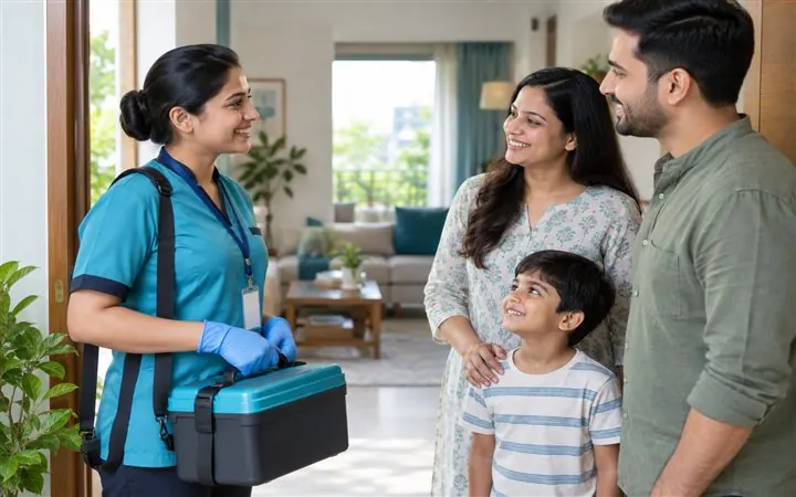A healthcare professional arriving for home collection