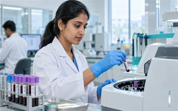 A laboratory professional processing samples